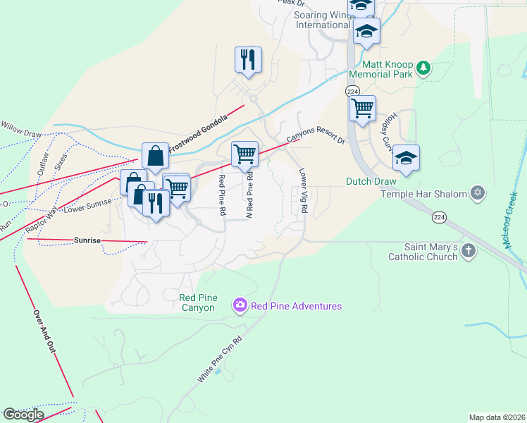 map of restaurants, bars, coffee shops, grocery stores, and more near 2025 West Canyons Resort Drive in Park City