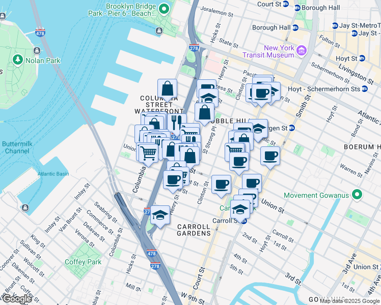 map of restaurants, bars, coffee shops, grocery stores, and more near 492 Henry Street in Brooklyn