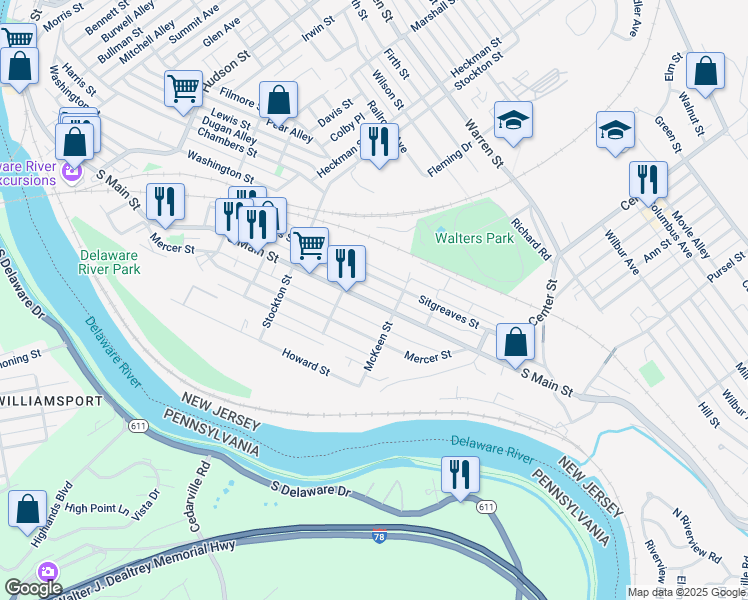 map of restaurants, bars, coffee shops, grocery stores, and more near 531 South Main Street in Phillipsburg