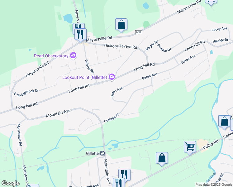 map of restaurants, bars, coffee shops, grocery stores, and more near 265 Gates Avenue in Long Hill
