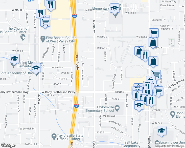 map of restaurants, bars, coffee shops, grocery stores, and more near 4002 2200 West in West Valley City