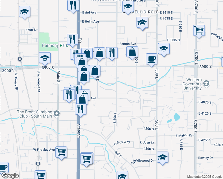 map of restaurants, bars, coffee shops, grocery stores, and more near 272 Park Hill Way in Millcreek