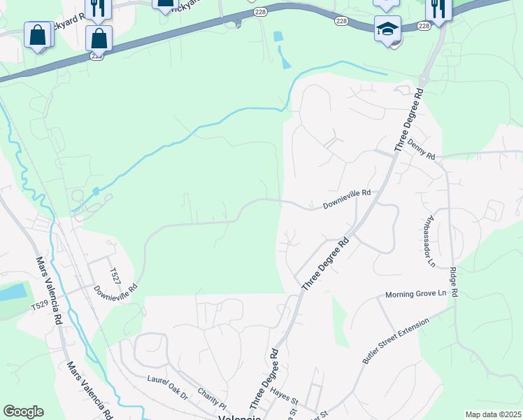 map of restaurants, bars, coffee shops, grocery stores, and more near 252 Downieville Road in Valencia