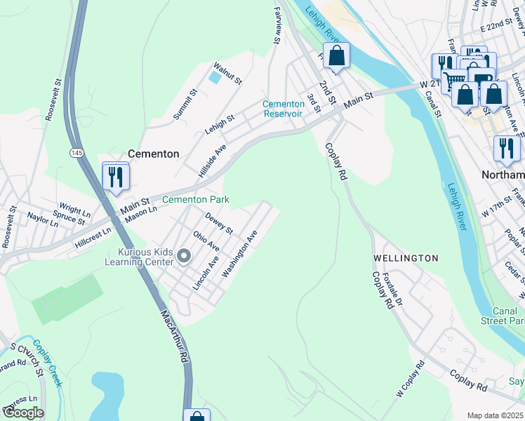 map of restaurants, bars, coffee shops, grocery stores, and more near 5020 Washington Avenue in Lehigh County