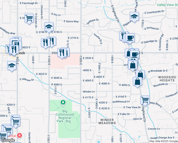map of restaurants, bars, coffee shops, grocery stores, and more near 1326 E 4000 S in Salt Lake City