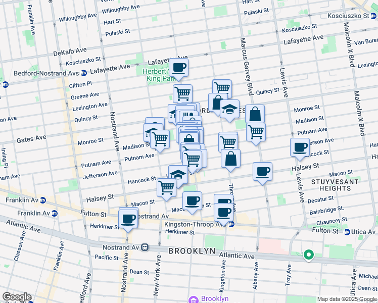 map of restaurants, bars, coffee shops, grocery stores, and more near 372 Tompkins Avenue in Brooklyn