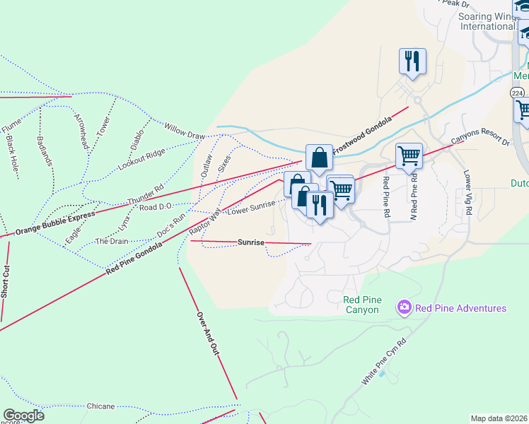 map of restaurants, bars, coffee shops, grocery stores, and more near 2752 West High Mountain Road in Park City