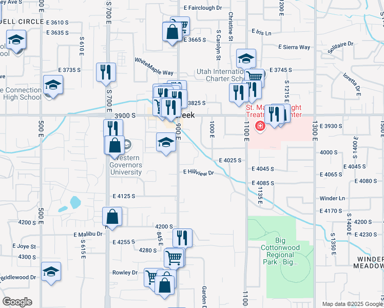 map of restaurants, bars, coffee shops, grocery stores, and more near 3989 South 900 East in Salt Lake City