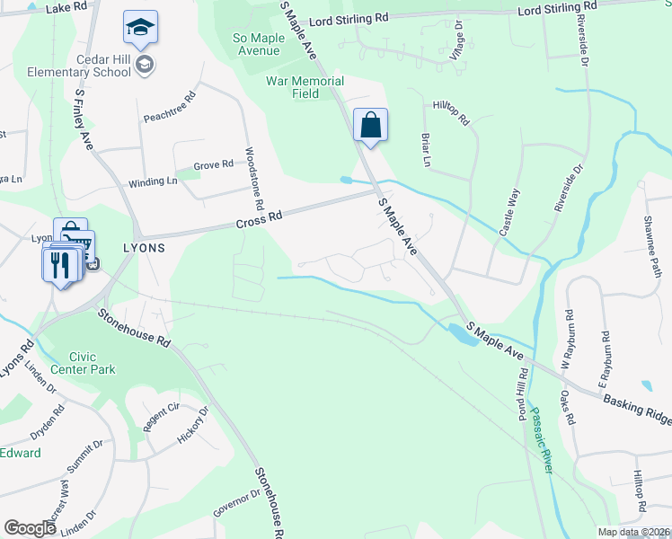 map of restaurants, bars, coffee shops, grocery stores, and more near 19 Bradford Lane in Basking Ridge