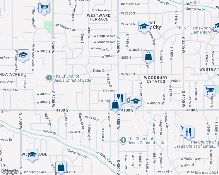 map of restaurants, bars, coffee shops, grocery stores, and more near 4830 Trail Avenue in Salt Lake City