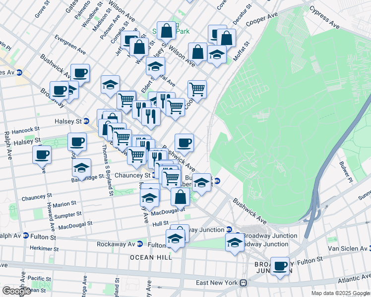 map of restaurants, bars, coffee shops, grocery stores, and more near in Brooklyn