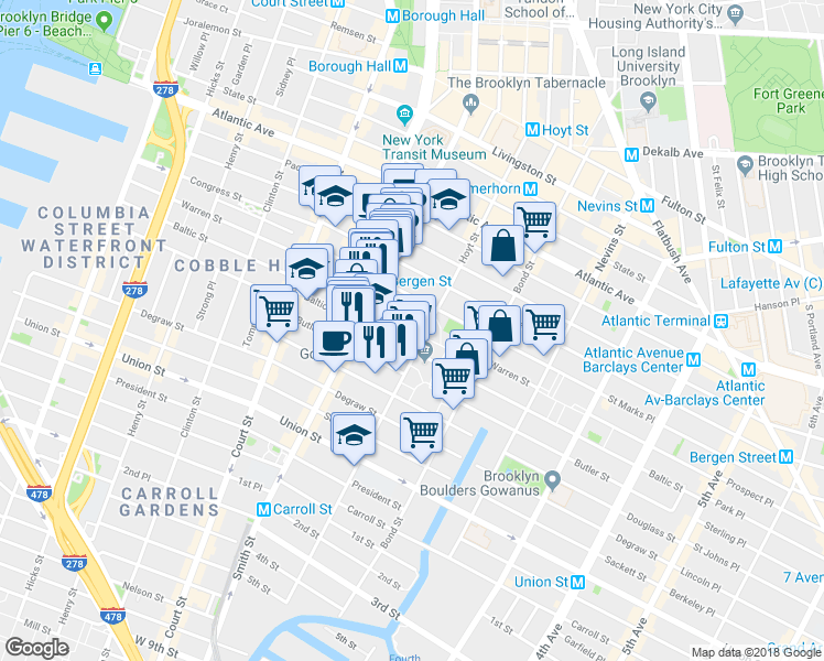 map of restaurants, bars, coffee shops, grocery stores, and more near in Brooklyn