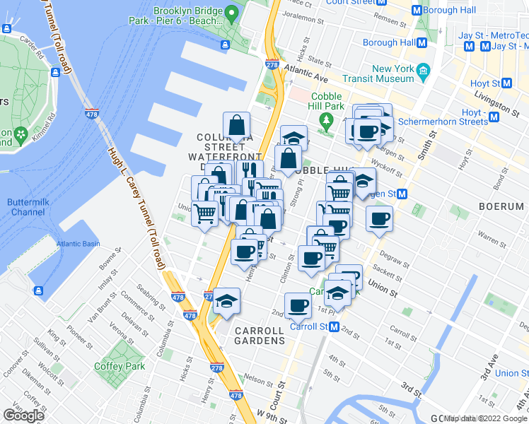 map of restaurants, bars, coffee shops, grocery stores, and more near 492 Henry Street in Brooklyn