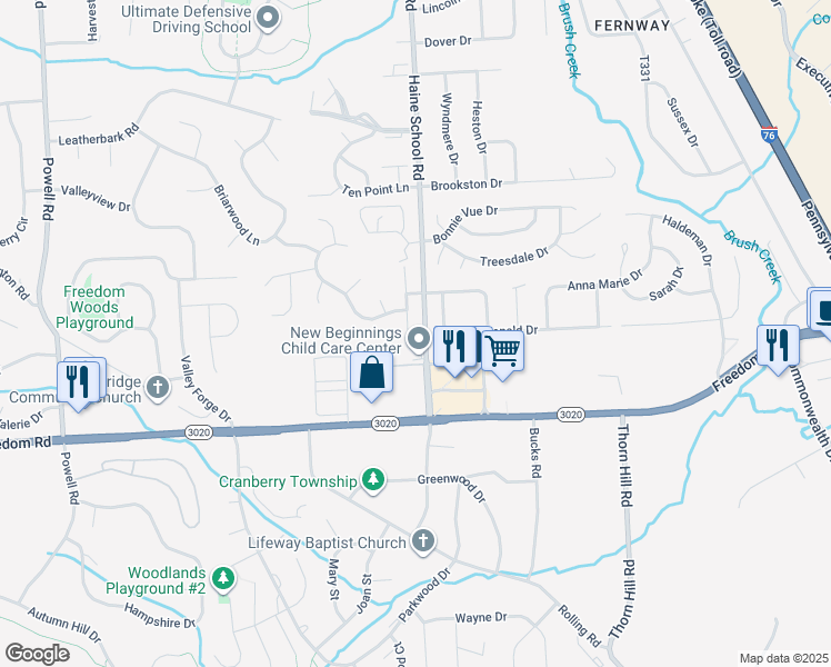 map of restaurants, bars, coffee shops, grocery stores, and more near 201 Joyce Drive in Cranberry Township
