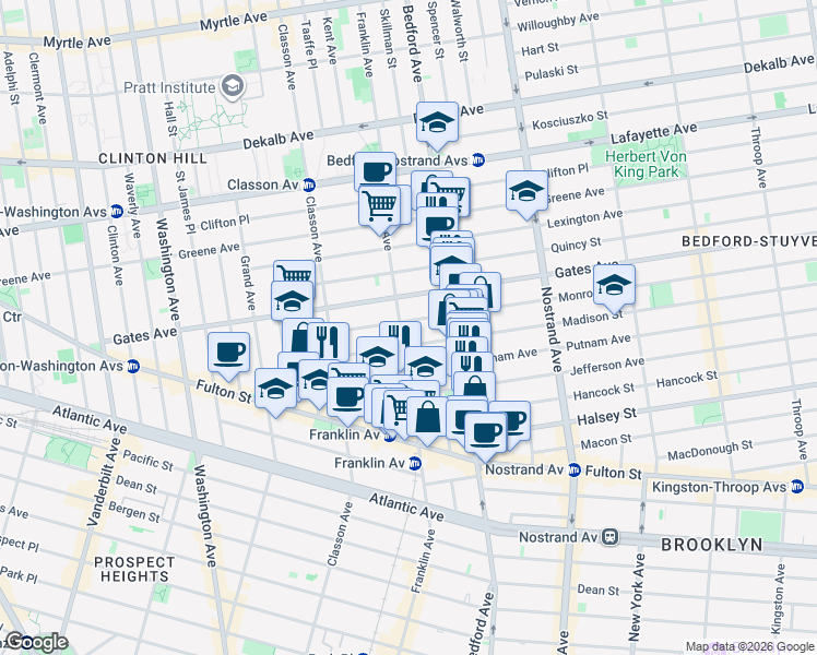 map of restaurants, bars, coffee shops, grocery stores, and more near in Brooklyn