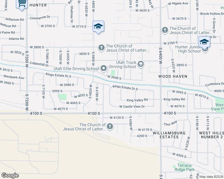 map of restaurants, bars, coffee shops, grocery stores, and more near 4012 Castle View Drive in West Valley City