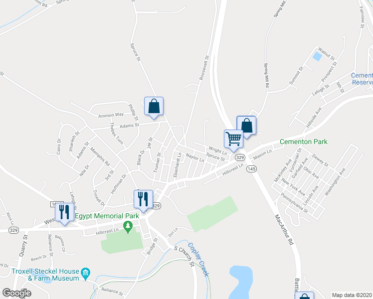 map of restaurants, bars, coffee shops, grocery stores, and more near 4336 Spruce Street in Lehigh County