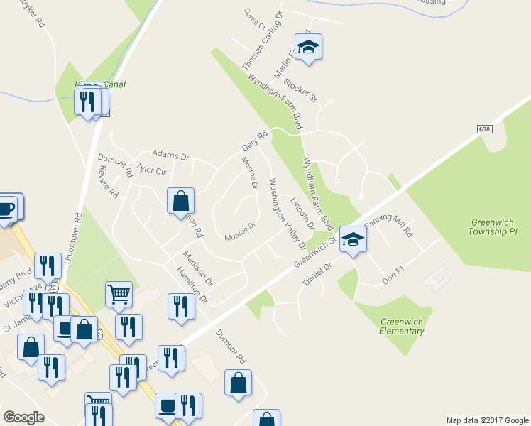 map of restaurants, bars, coffee shops, grocery stores, and more near 1121 Monroe Drive in Stewartsville
