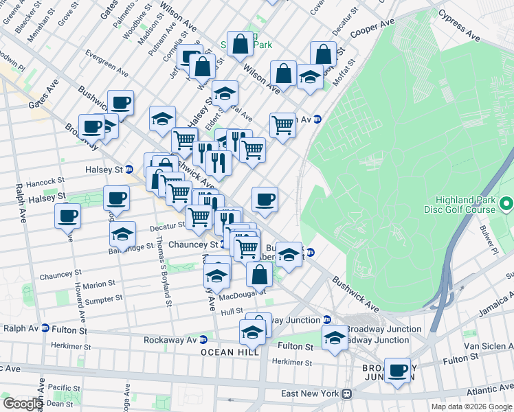 map of restaurants, bars, coffee shops, grocery stores, and more near in Brooklyn