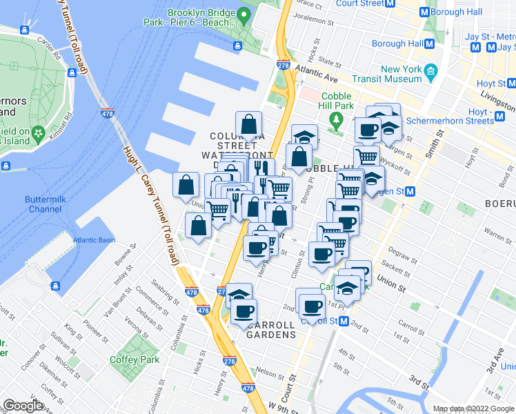 map of restaurants, bars, coffee shops, grocery stores, and more near in Brooklyn