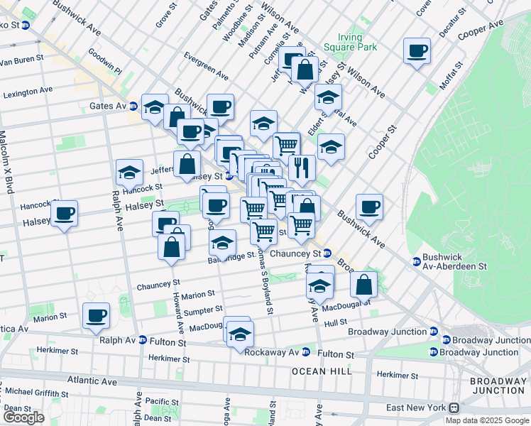 map of restaurants, bars, coffee shops, grocery stores, and more near 803 MacDonough Street in Brooklyn