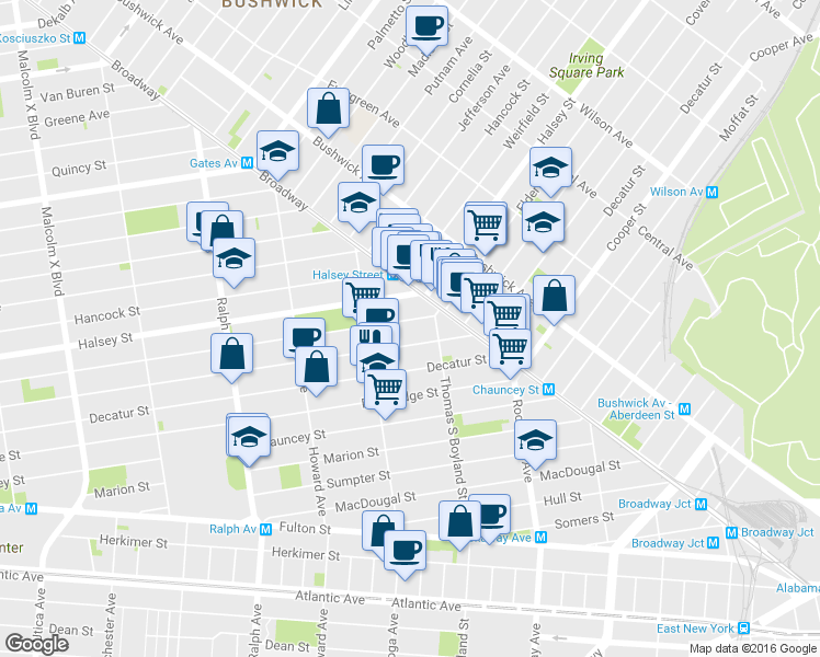 map of restaurants, bars, coffee shops, grocery stores, and more near 773 MacDonough Street in Brooklyn