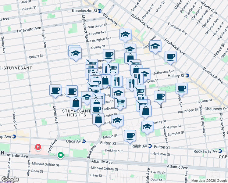 map of restaurants, bars, coffee shops, grocery stores, and more near in Brooklyn