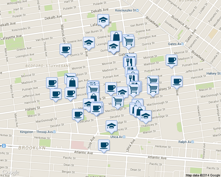 map of restaurants, bars, coffee shops, grocery stores, and more near in Brooklyn