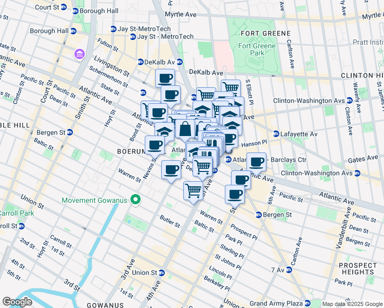 map of restaurants, bars, coffee shops, grocery stores, and more near 525 Pacific Street in Brooklyn