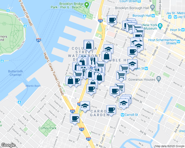 map of restaurants, bars, coffee shops, grocery stores, and more near in Brooklyn
