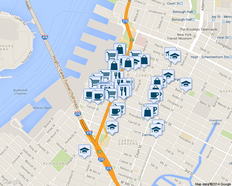 map of restaurants, bars, coffee shops, grocery stores, and more near in Brooklyn