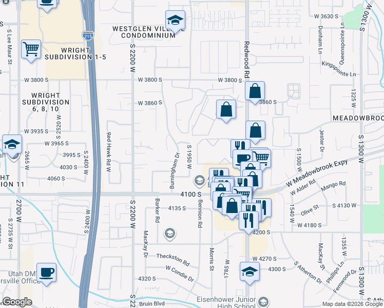 map of restaurants, bars, coffee shops, grocery stores, and more near 4005 South 1950 West in West Valley City