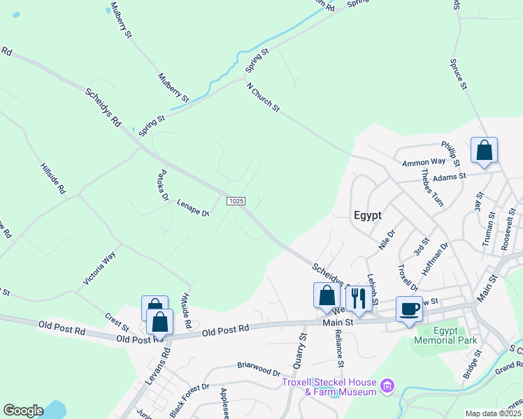 map of restaurants, bars, coffee shops, grocery stores, and more near 4285 Scheidys Road in Egypt