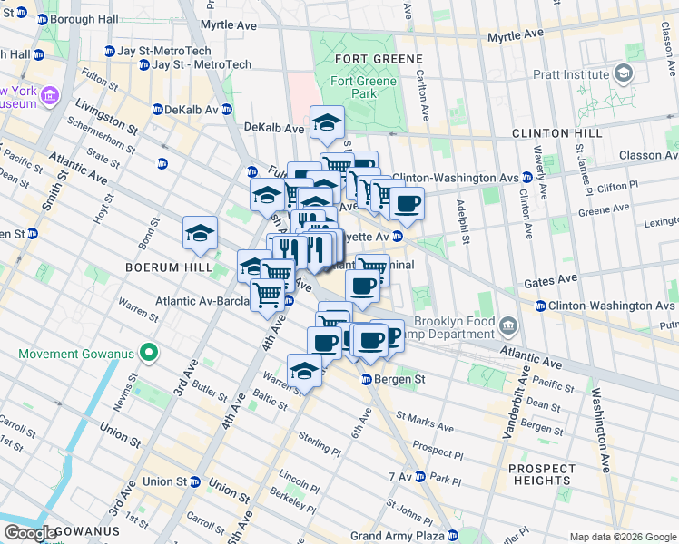 map of restaurants, bars, coffee shops, grocery stores, and more near in Brooklyn