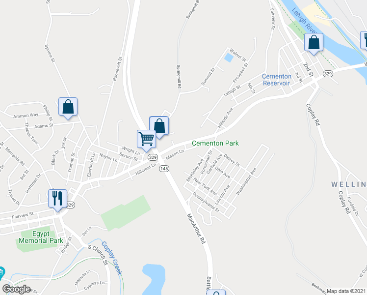 map of restaurants, bars, coffee shops, grocery stores, and more near 5562 Main Street in Lehigh County