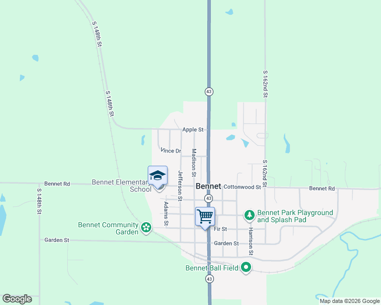 map of restaurants, bars, coffee shops, grocery stores, and more near 245 Birch Street in Bennet