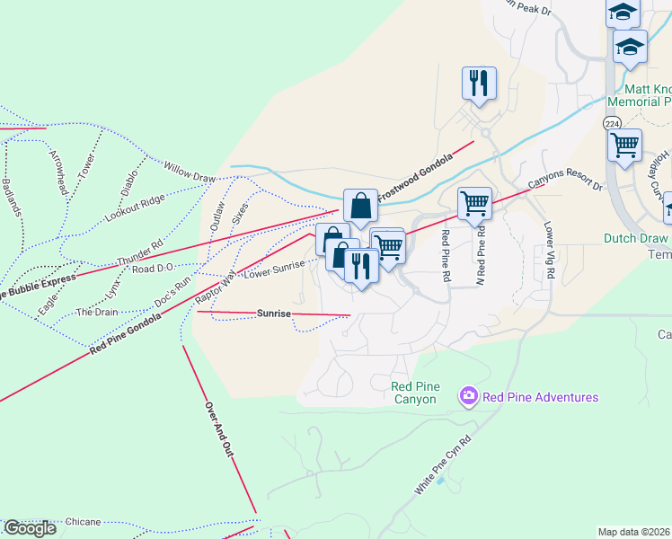 map of restaurants, bars, coffee shops, grocery stores, and more near 3720 North Sundial Court in Park City