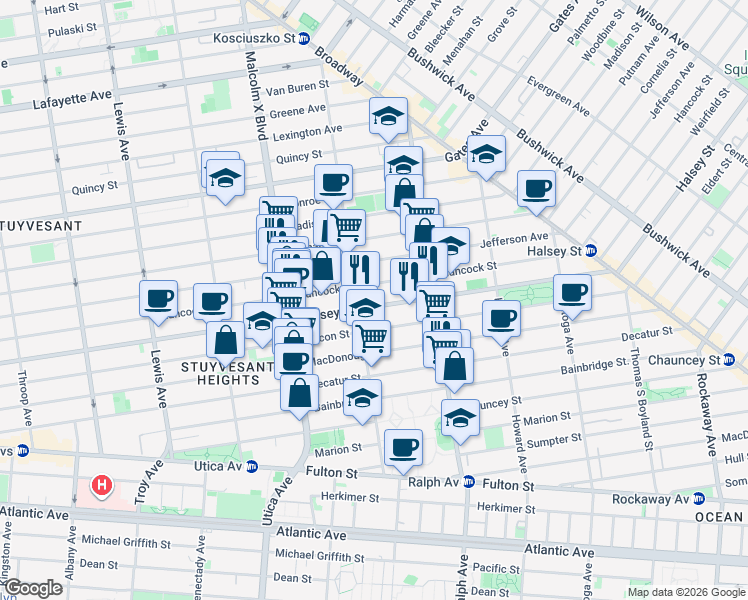 map of restaurants, bars, coffee shops, grocery stores, and more near in Brooklyn