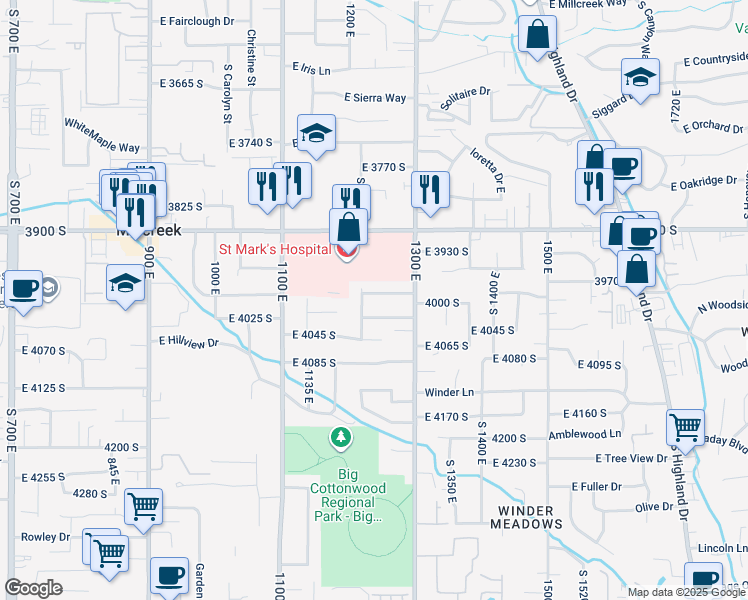 map of restaurants, bars, coffee shops, grocery stores, and more near 4016 Decathlon Street in Salt Lake City