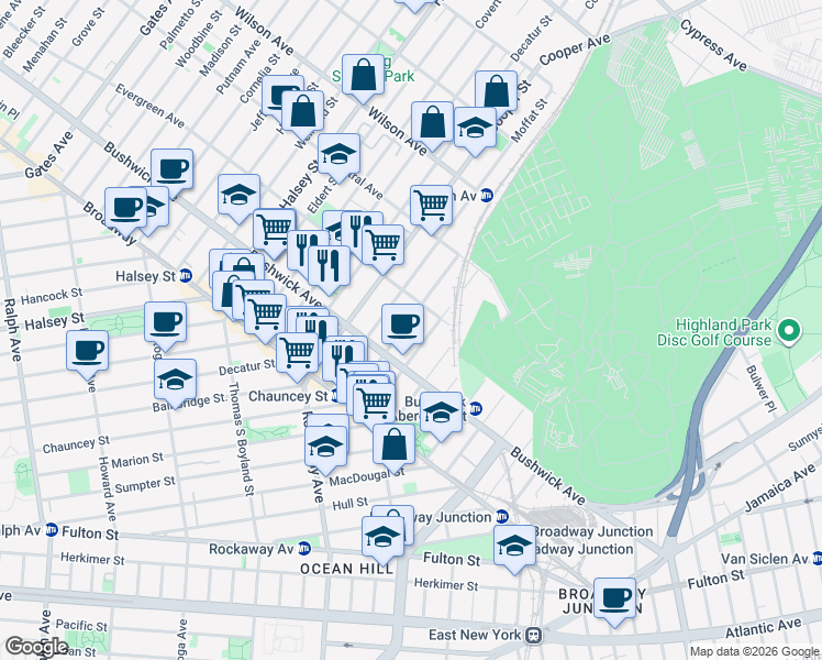 map of restaurants, bars, coffee shops, grocery stores, and more near in Brooklyn