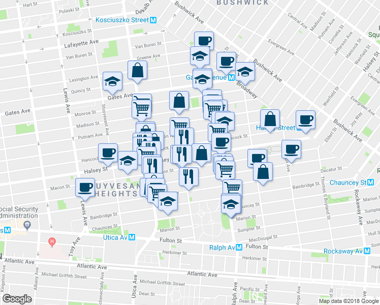 map of restaurants, bars, coffee shops, grocery stores, and more near in Brooklyn