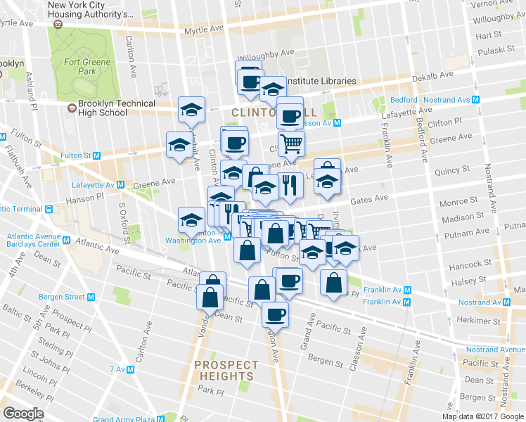 map of restaurants, bars, coffee shops, grocery stores, and more near 568 Washington Avenue in Brooklyn