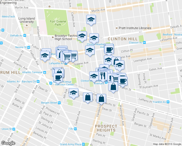 map of restaurants, bars, coffee shops, grocery stores, and more near 442 Clermont Avenue in Brooklyn