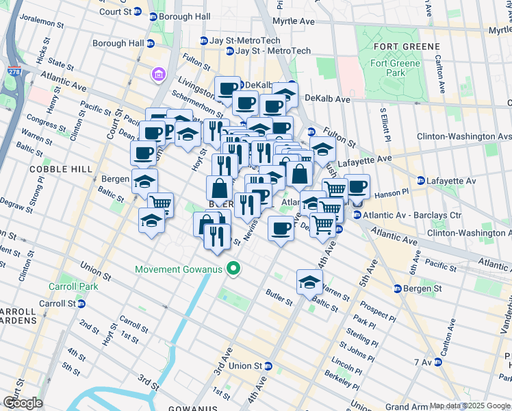 map of restaurants, bars, coffee shops, grocery stores, and more near in Brooklyn
