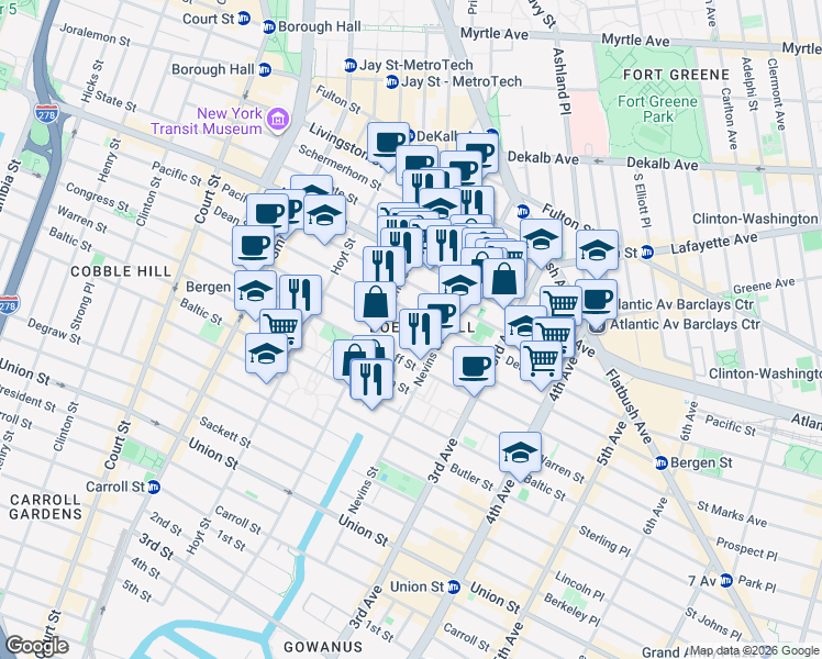map of restaurants, bars, coffee shops, grocery stores, and more near in Brooklyn