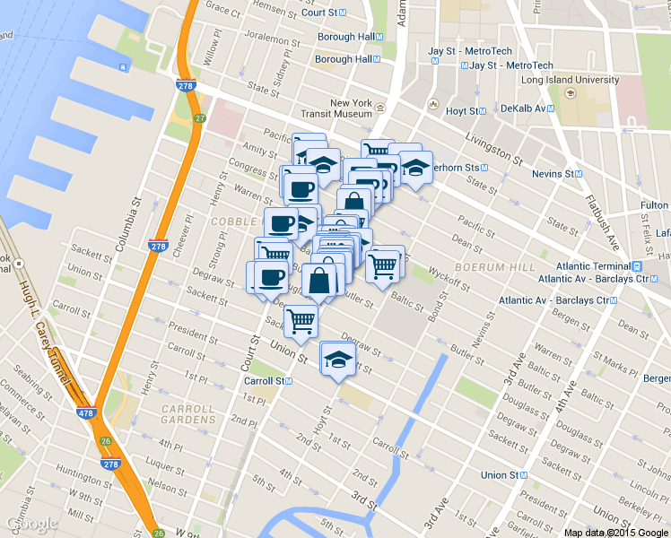 map of restaurants, bars, coffee shops, grocery stores, and more near in Brooklyn
