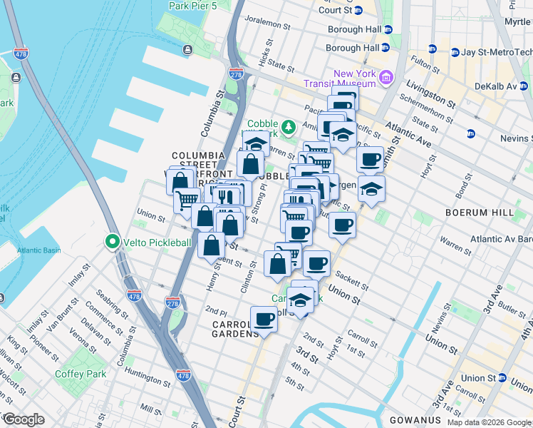 map of restaurants, bars, coffee shops, grocery stores, and more near 236 Degraw Street in Brooklyn
