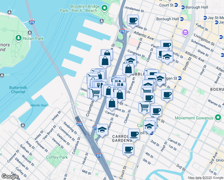 map of restaurants, bars, coffee shops, grocery stores, and more near in Brooklyn
