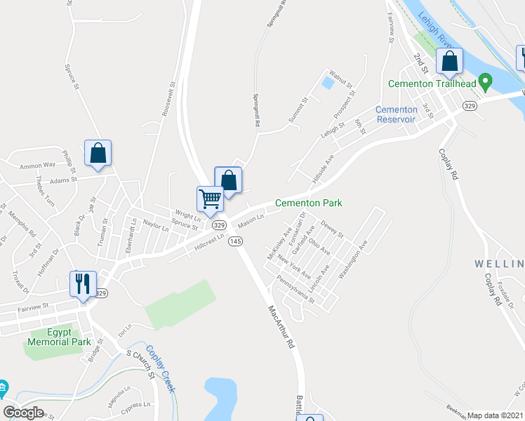 map of restaurants, bars, coffee shops, grocery stores, and more near 5562 Main Street in Lehigh County