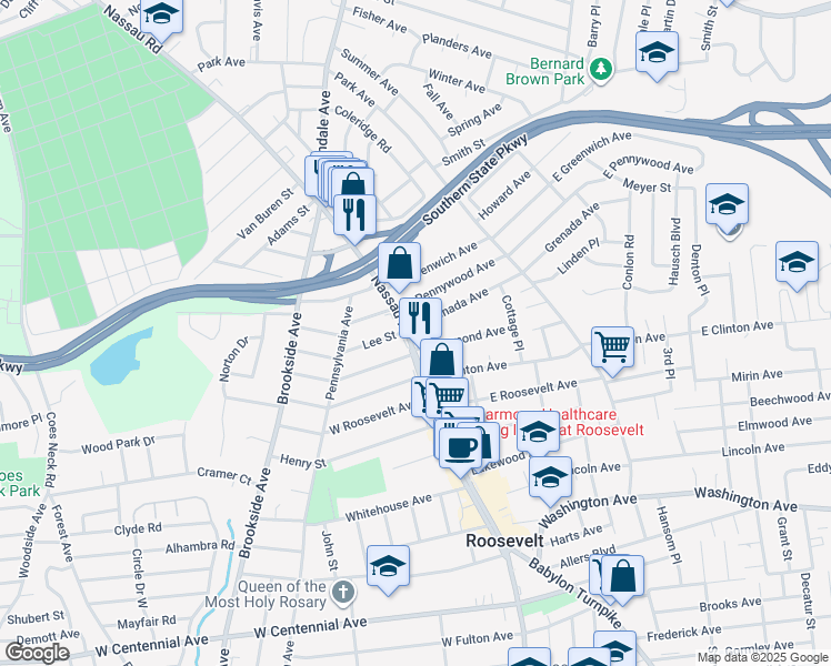 map of restaurants, bars, coffee shops, grocery stores, and more near 479 Nassau Road in Freeport